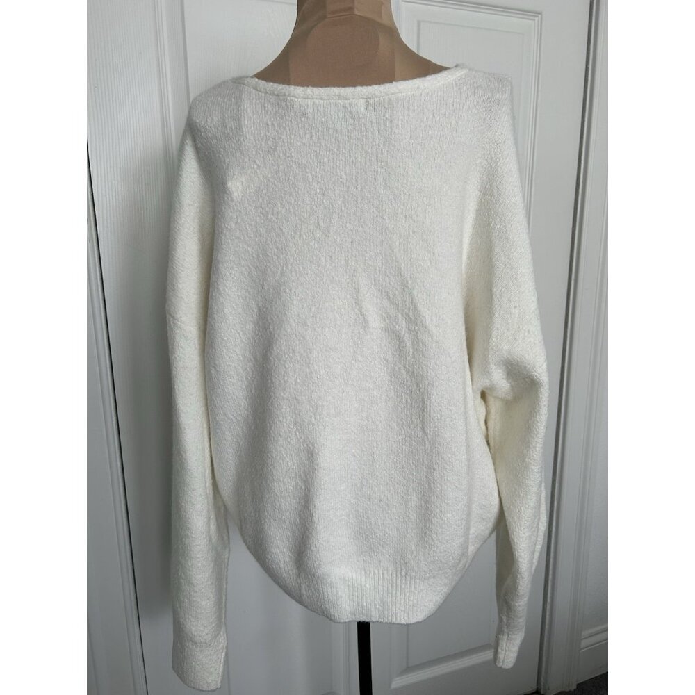 Madewell Wedged V-Neck Sweater Ivory Cotton Wool Blend Size XL NT587 - Picture 3 of 9